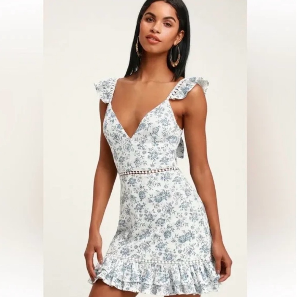 MINKPINK Blue Floral Dress - size S